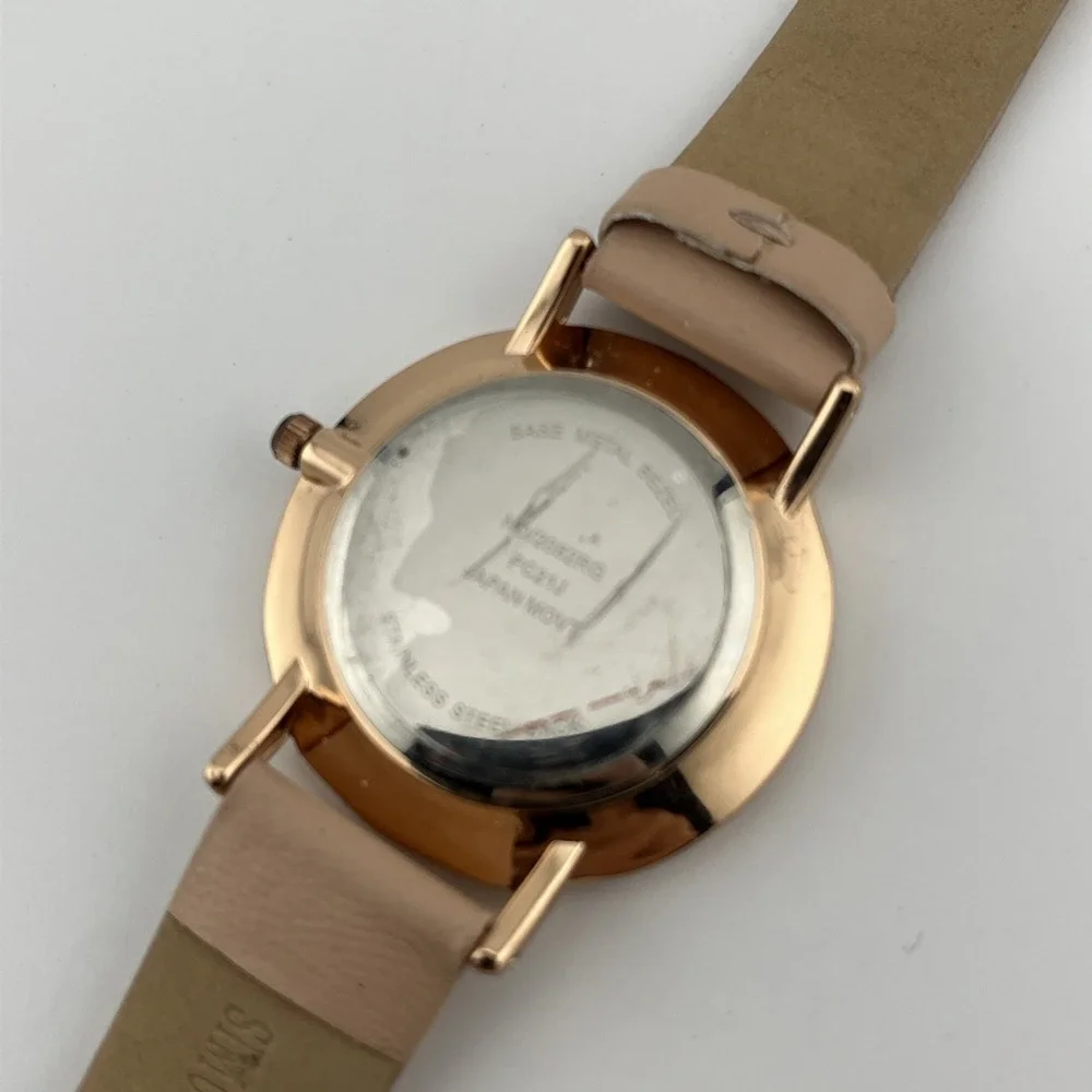 A New Day Watch Women 37mm Rose Gold‎ Case Pink Faux Leather Band- New Battery